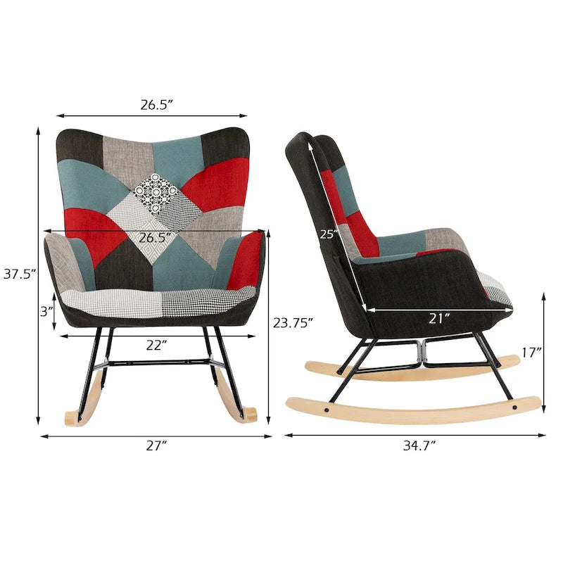 Sillón reclinable tapizado de retazos, sillón decorativo cómodo