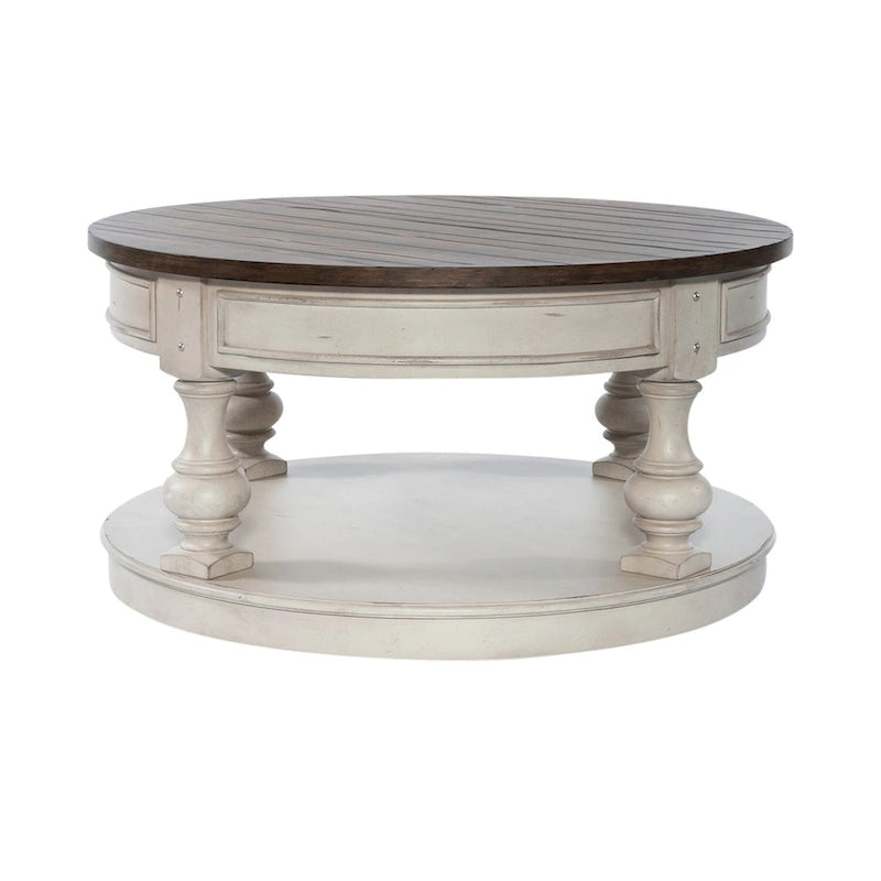 Mesa de centro redonda Morgan Creek Antique White y Tobacco