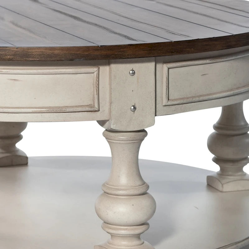 Mesa de centro redonda Morgan Creek Antique White y Tobacco