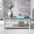 Mesa de cóctel rectangular blanca antigua Magnolia Manor