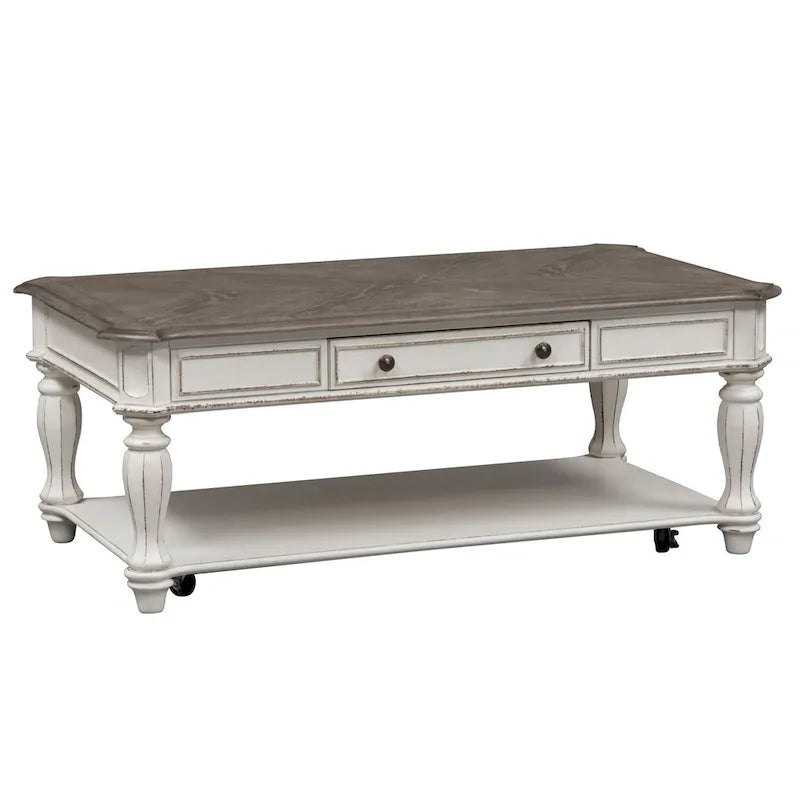 Mesa de cóctel rectangular blanca antigua Magnolia Manor