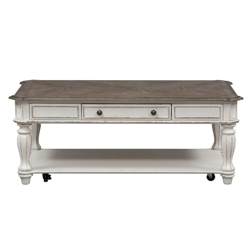 Mesa de cóctel rectangular blanca antigua Magnolia Manor