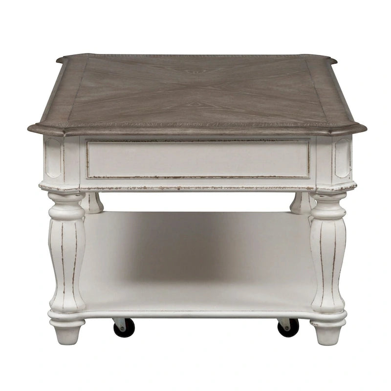 Mesa de cóctel rectangular blanca antigua Magnolia Manor