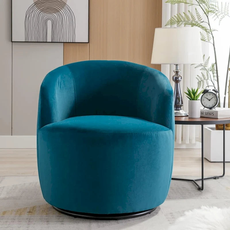 Sillón giratorio de terciopelo tipo barril con anillo de metal con recubrimiento en polvo