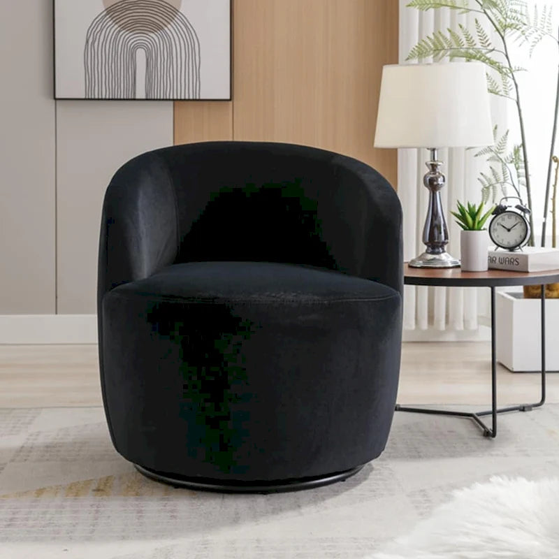 Sillón giratorio de terciopelo tipo barril con anillo de metal con recubrimiento en polvo