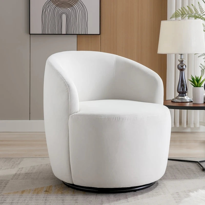 Sillón giratorio de terciopelo tipo barril con anillo de metal con recubrimiento en polvo