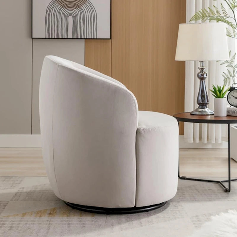 Sillón giratorio de terciopelo tipo barril con anillo de metal con recubrimiento en polvo