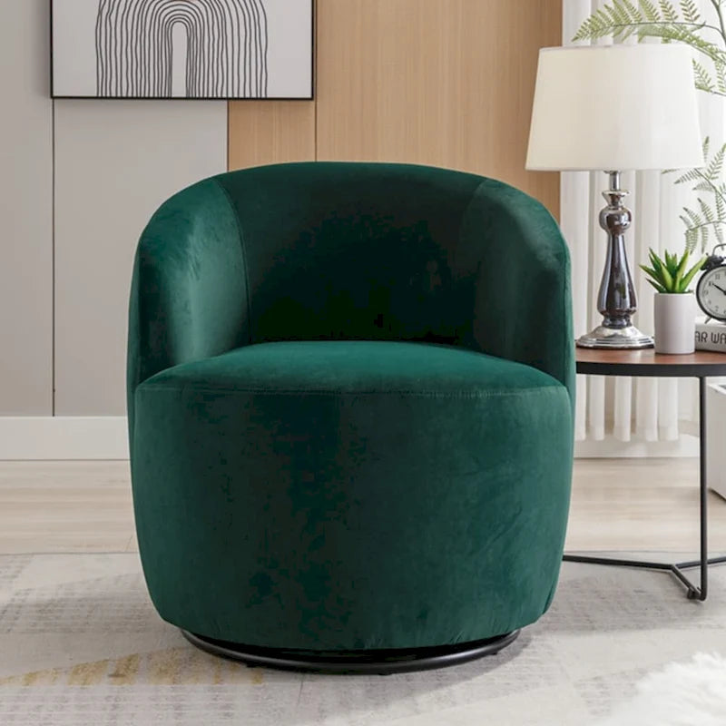 Sillón giratorio de terciopelo tipo barril con anillo de metal con recubrimiento en polvo