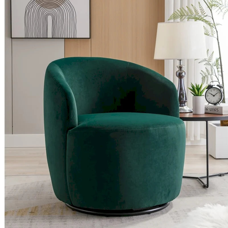 Sillón giratorio de terciopelo tipo barril con anillo de metal con recubrimiento en polvo