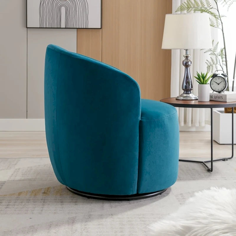 Sillón giratorio de terciopelo tipo barril con anillo de metal con recubrimiento en polvo