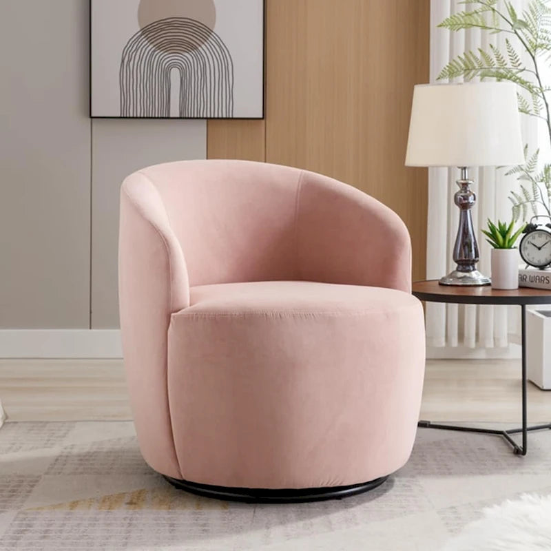 Sillón giratorio de terciopelo tipo barril con anillo de metal con recubrimiento en polvo