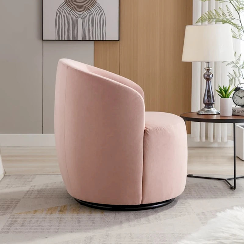 Sillón giratorio de terciopelo tipo barril con anillo de metal con recubrimiento en polvo