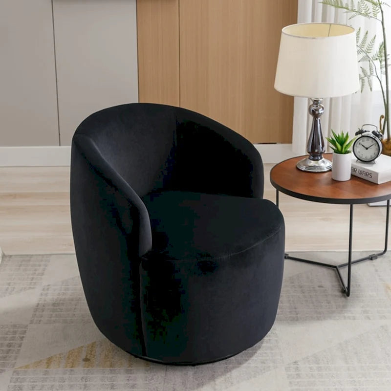 Sillón giratorio de terciopelo tipo barril con anillo de metal con recubrimiento en polvo