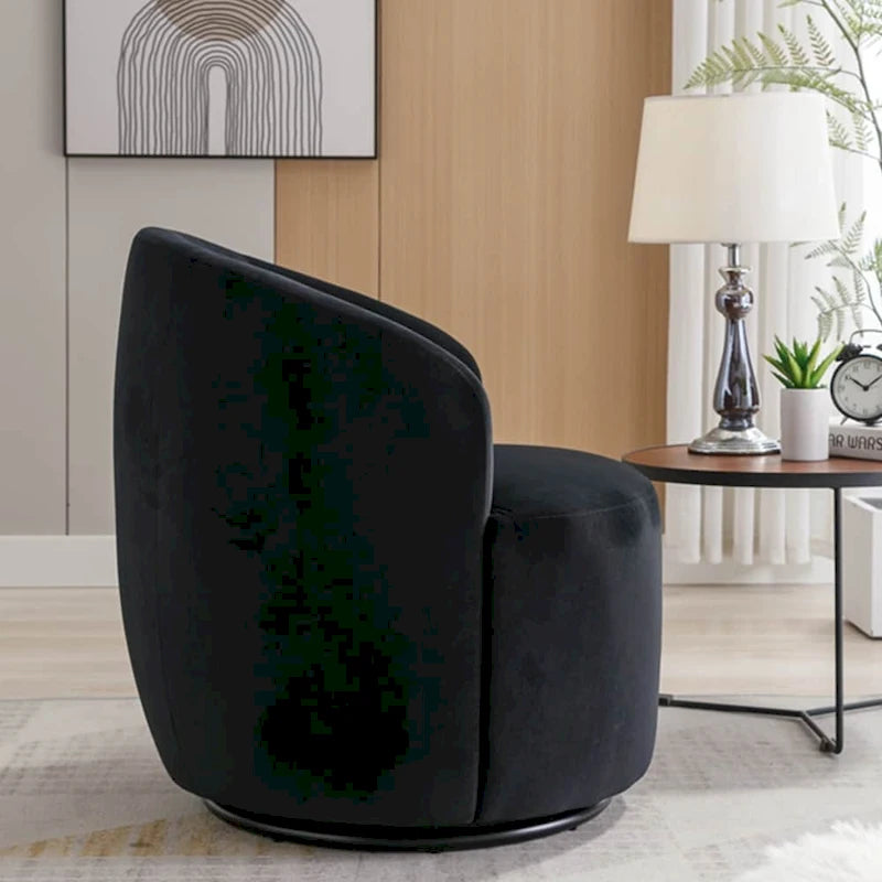 Sillón giratorio de terciopelo tipo barril con anillo de metal con recubrimiento en polvo