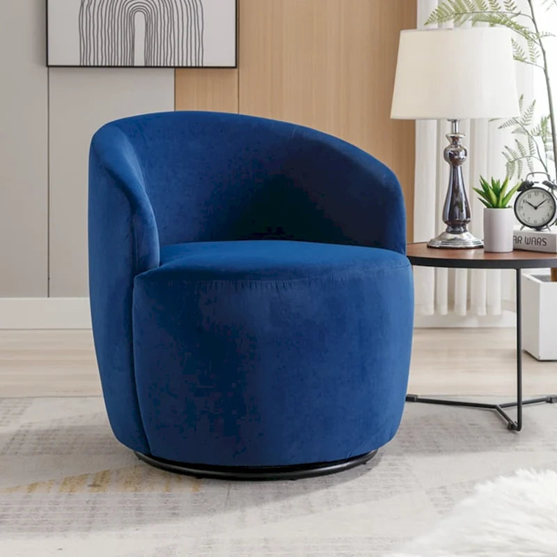 Sillón giratorio de terciopelo tipo barril con anillo de metal con recubrimiento en polvo