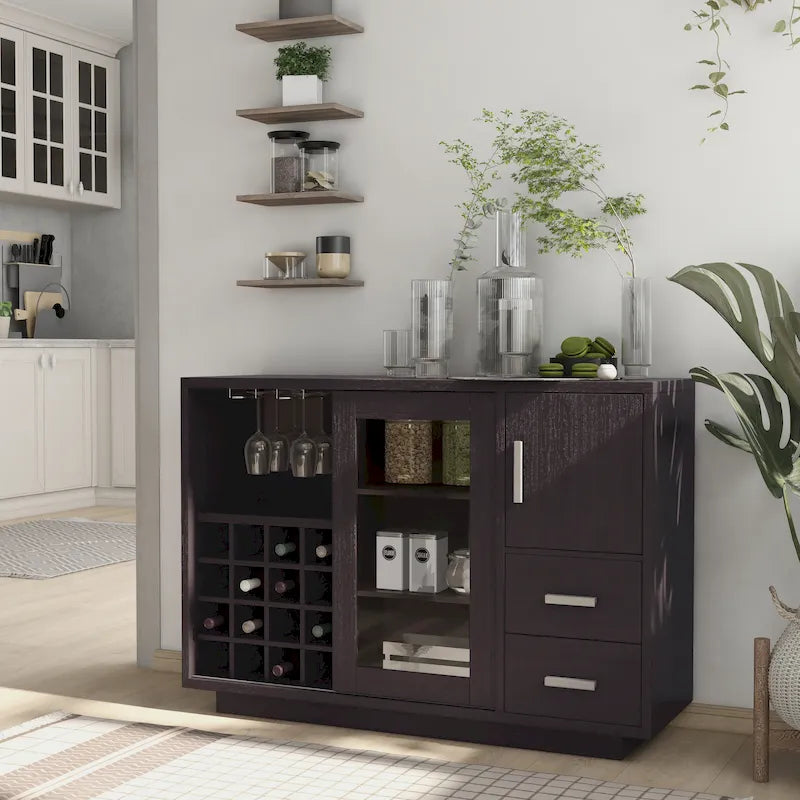Bufé de comedor de madera con estantes y cajones de almacenamiento, organizador de aparador de cocina para comedor
