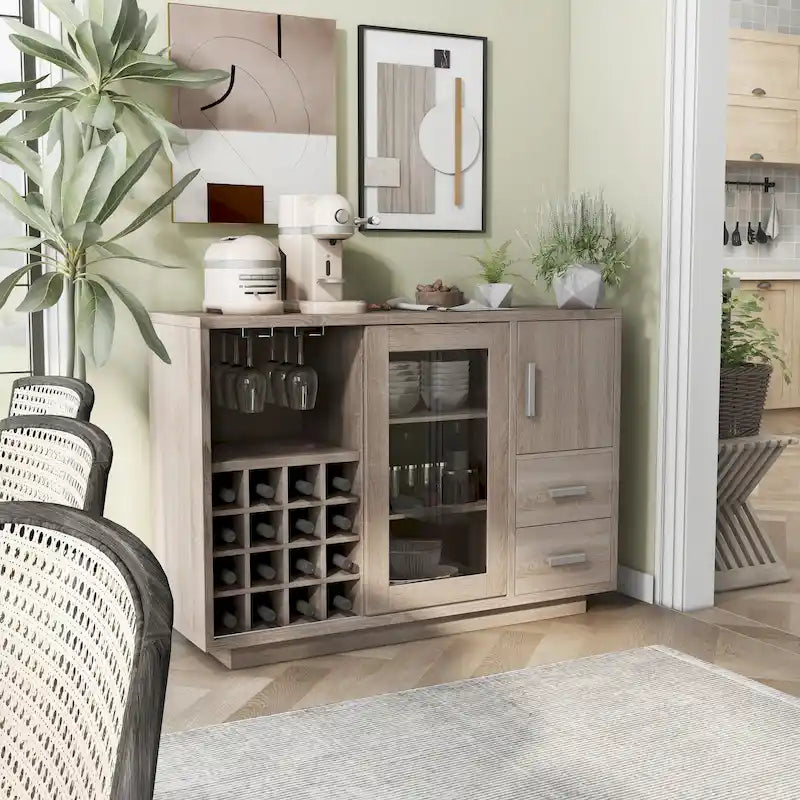Bufé de comedor de madera con estantes y cajones de almacenamiento, organizador de aparador de cocina para comedor