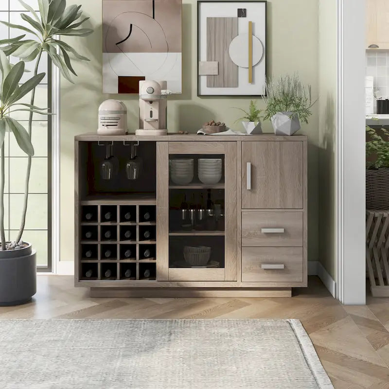 Bufé de comedor de madera con estantes y cajones de almacenamiento, organizador de aparador de cocina para comedor