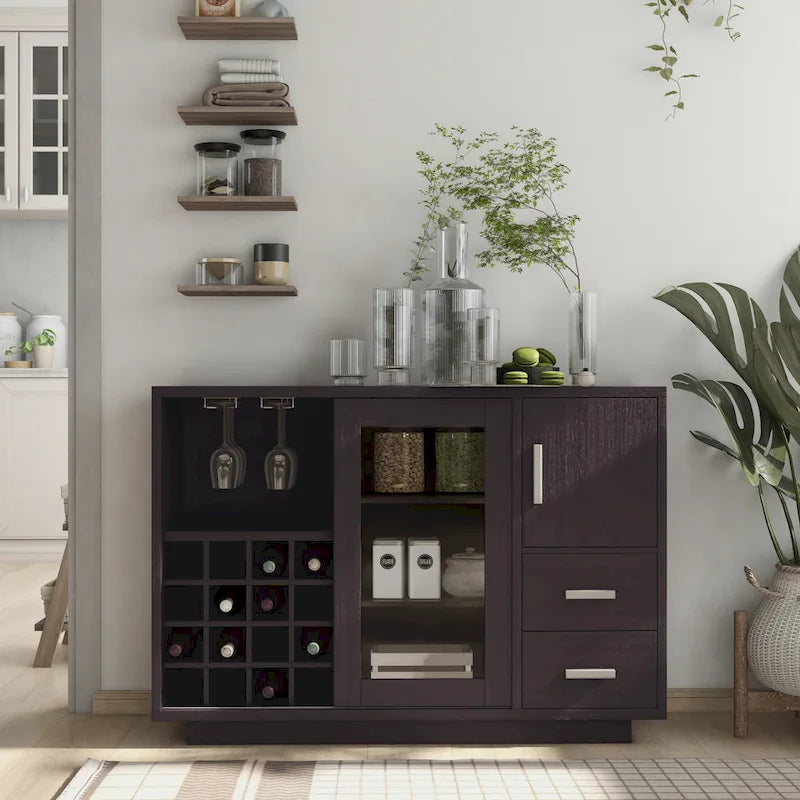 Bufé de comedor de madera con estantes y cajones de almacenamiento, organizador de aparador de cocina para comedor