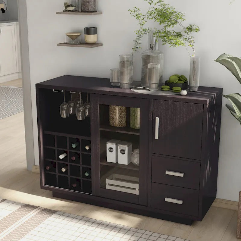Bufé de comedor de madera con estantes y cajones de almacenamiento, organizador de aparador de cocina para comedor