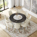 59 Mesa de comedor redonda para 8 personas, tablero de piedra sinterizada negra con Lazy Susan