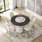 59 Mesa de comedor redonda para 8 personas, tablero de piedra sinterizada negra con Lazy Susan