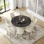 59 Mesa de comedor redonda para 8 personas, tablero de piedra sinterizada negra con Lazy Susan