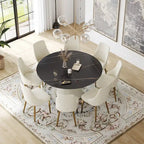 59 Mesa de comedor redonda para 8 personas, tablero de piedra sinterizada negra con Lazy Susan