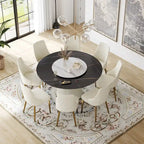 59  Round Dining Table for 8, Black Sintered Stone Tabletop with Lazy Susan