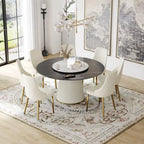 59 Mesa de comedor redonda para 8 personas, tablero de piedra sinterizada negra con Lazy Susan