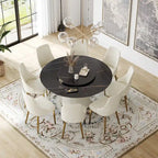 59 Mesa de comedor redonda para 8 personas, tablero de piedra sinterizada negra con Lazy Susan