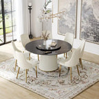 59 Mesa de comedor redonda para 8 personas, tablero de piedra sinterizada negra con Lazy Susan