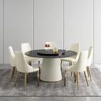 59 Mesa de comedor redonda para 8 personas, tablero de piedra sinterizada negra con Lazy Susan