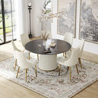 59 Mesa de comedor redonda para 8 personas, tablero de piedra sinterizada negra con Lazy Susan