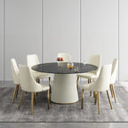 59 Mesa de comedor redonda para 8 personas, tablero de piedra sinterizada negra con Lazy Susan
