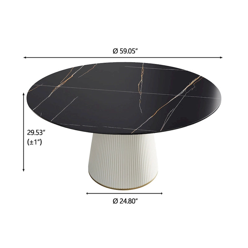 59 Mesa de comedor redonda para 8 personas, tablero de piedra sinterizada negra con Lazy Susan