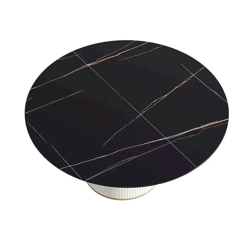 59 Mesa de comedor redonda para 8 personas, tablero de piedra sinterizada negra con Lazy Susan