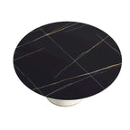 59 Mesa de comedor redonda para 8 personas, tablero de piedra sinterizada negra con Lazy Susan