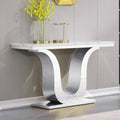 Mesa de consola de lujo de 50 pulgadas, rectangular, para sala de estar, mesa de entrada para sofá blanco con base en U de acero inoxidable