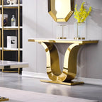 Mesa de consola de lujo de 50 pulgadas, rectangular, para sala de estar, mesa de entrada para sofá blanco con base en U de acero inoxidable