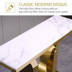 Mesa de consola de lujo de 50 pulgadas, rectangular, para sala de estar, mesa de entrada para sofá blanco con base en U de acero inoxidable