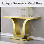 Mesa de consola de lujo de 50 pulgadas, rectangular, para sala de estar, mesa de entrada para sofá blanco con base en U de acero inoxidable