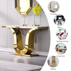 Mesa de consola de lujo de 50 pulgadas, rectangular, para sala de estar, mesa de entrada para sofá blanco con base en U de acero inoxidable