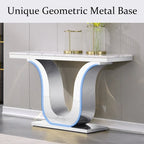 Mesa de consola de lujo de 50 pulgadas, rectangular, para sala de estar, mesa de entrada para sofá blanco con base en U de acero inoxidable