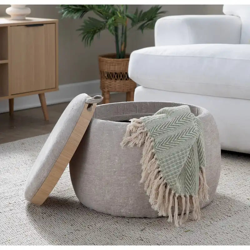  Astrid Pouf with Natural Wood Tray Top
