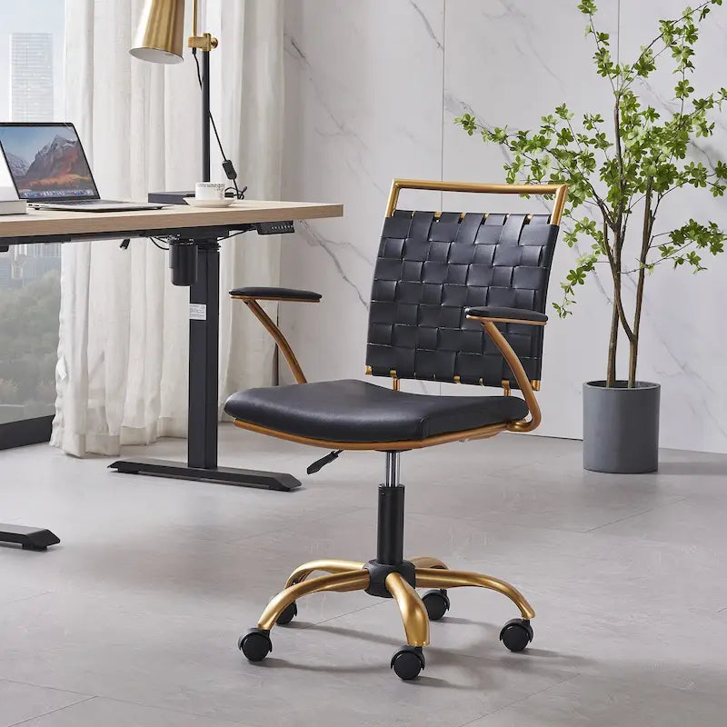 Silla de escritorio CAROCC Gold para oficina en casa con cojín decorativo