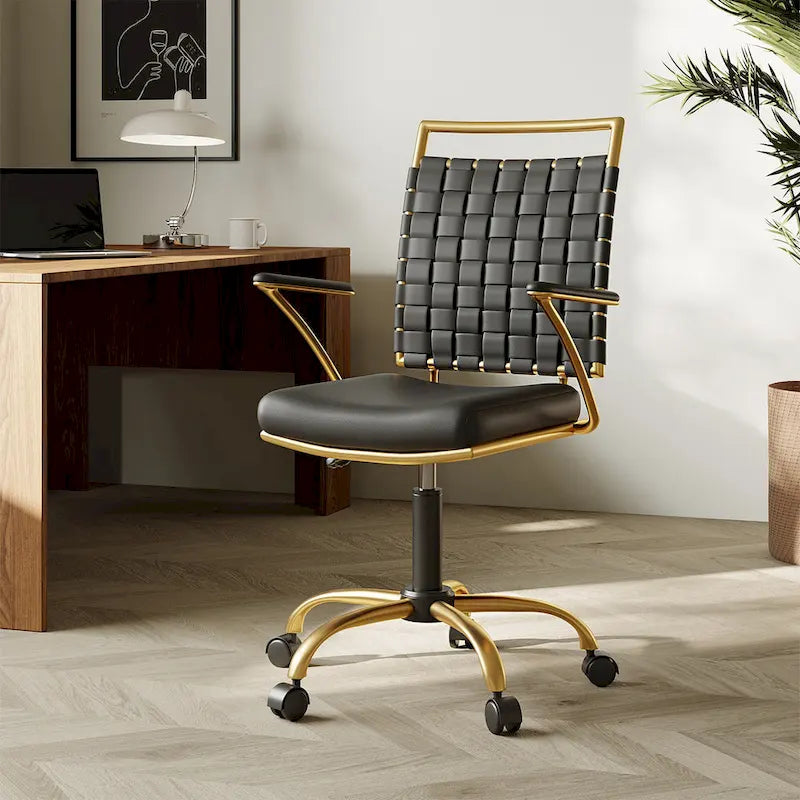 Silla de escritorio CAROCC Gold para oficina en casa con cojín decorativo