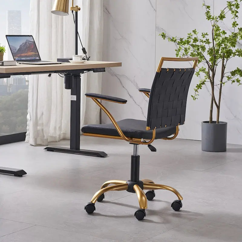Silla de escritorio CAROCC Gold para oficina en casa con cojín decorativo