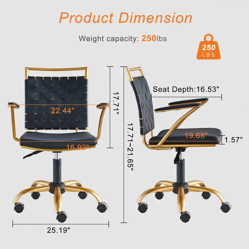 Silla de escritorio CAROCC Gold para oficina en casa con cojín decorativo