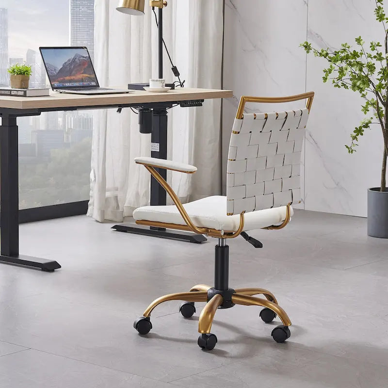 Silla de escritorio CAROCC Gold para oficina en casa con cojín decorativo